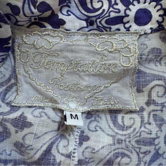 Temptation Positano Ieranto Dress Ceramica Blue Linen Size Medium - Picture 3 of 13